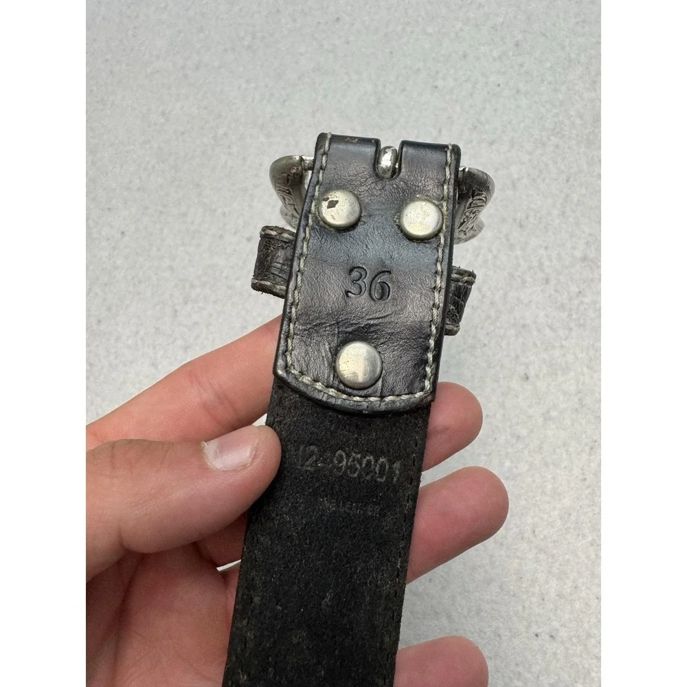Nocona Belt Mens 36 Black Tooled Leather Cross Concho Western Buckle Cowboy